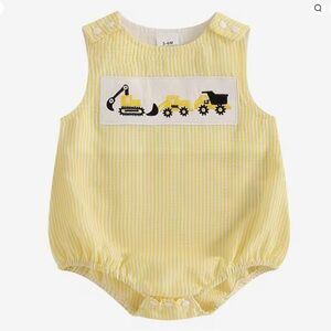 New Yellow Striped Construction Bubble Romper 12-18 months